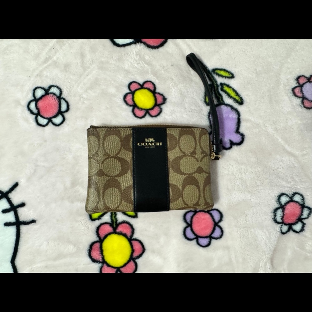 Coach Signature Brown and Black Wristlet